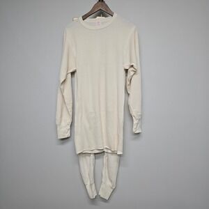 J.E. Morgan Working Johns Thermal Set Mens XL Cream Waffle Knit Cotton Americana